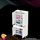 Sare Banyo ve Mutfak Dolabı Çok Amaçlı Dolap  Tek Çekmece 4 Kapak 5 Raf 8 Bölme 80x173x32,5 cm