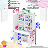 Sare Banyo ve Mutfak Dolabı Çok Amaçlı Dolap  Tek Çekmece 4 Kapak 7 Raf 10 Bölme 100x173x32,5 cm