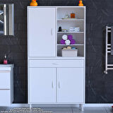 Kayra Banyo ve Mutfak Dolabı Çok Amaçlı Dolap Tek Çekmeceli 3 Kapaklı 7 Raf 10 Bölme 95x173x32,5 cm