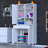Kayra Banyo ve Mutfak Dolabı Çok Amaçlı Dolap Tek Çekmeceli 3 Kapaklı 5 Raf 8 Bölme 80x173x32,5 cm
