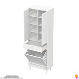 YENİ Kayra Tek Çekmece, 1 Göz Sepet, 2 Kapak, 8 Raf Dar Alan Banyo Dolabı 55x173x32,5 cm