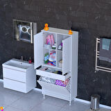 YENİ Kayra Tek Çekmece, 2 Göz Sepet, 2 Kapak, 4 Raf Dar Alan Banyo Dolabı 85x173x32,5 cm