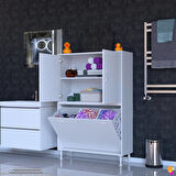 Esil Çok Amaçlı Dolap Kapak İçi Çift Raflı, Üç Akıllı Çamaşır Sepetli Dolap 90x138x32,5 cm