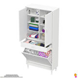 YENİ Kayra Tek Çekmece, 2 Göz Sepet, 2 Kapak, 8 Raf Dar Alan Banyo Dolabı 85x173x32,5 cm