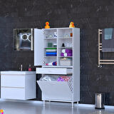 Kayra 1 Çekmece, 2 Göz Sepet, Tek Kapak, 8 Raf Dar Alan Banyo Dolabı 75x173x32,5 cm