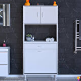 Azra Tek Çekmece 2 Göz Sepetli ve 3 Raf Banyo Ve Mutfak Dolabı Çok Amaçlı Dolap 80x173x32,5 cm