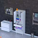 YENİ Kayra Tek Çekmece, 1 Göz Sepet, 2 Kapak, 8 Raf Dar Alan Banyo Dolabı 60x173x32,5 cm