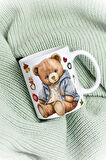 Yeni Yıl Oyuncak Ayı Teddy Bear Baskılı Kupa Bardak Porselen Çay Kahve Fincanı