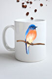 Blue Bird Minik Serçe Baskılı Hediye Kupa Bardak Porselen Çay Kahve Fincanı