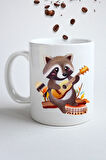 Gitar Çalan Rakun Cute Raccon Baskılı Hediye Kupa Bardak Porselen Çay Kahve Fincanı