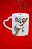 Cute Koala Baskılı Hediye Kalp Kupa Bardak Porselen Çay Kahve Fincanı