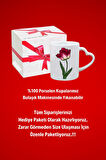 Kırmızı Lale Baskılı Hediye Kalp Kupa Bardak Porselen Çay Kahve Fincanı