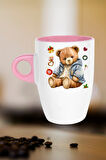 Yeni Yıl Oyuncak Ayı Teddy Bear Baskılı Kupa Bardak Porselen Latte Filtre Kahve Fincanı