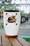 Yeni Yıl Uykucu Kedi Baskılı Kupa Bardak Porselen Latte Filtre Kahve Fincanı