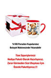 Yeni Yıl Oyuncak Ayı Teddy Bear Baskılı İçi Kırmızı Lüx Kupa Bardak Porselen Çay Kahve Fincanı