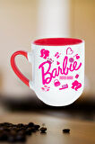 Enter Mode Barbie Baskılı İçi Kırmızı Lüx Kupa Bardak Porselen Çay Kahve Fincanı
