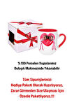 Mutlu Çiftler Love Kalp Baskılı Hediye İçi Kırmızı Lüx Kupa Bardak Porselen Çay Kahve Fincanı