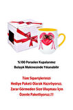 Mutlu Çiftler Love Kalp Baskılı Hediye İçi Sarı Lüx Kupa Bardak Porselen Çay Kahve Fincanı