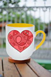 Love Kalp Baskılı İçi Sarı Lüx Kupa Bardak Porselen Çay Kahve Fincanı