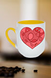 Love Kalp Baskılı İçi Sarı Lüx Kupa Bardak Porselen Çay Kahve Fincanı