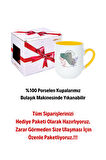Modern Kadın Sliuet Baskılı İçi Sarı Lüx Kupa Bardak Porselen Çay Kahve Fincanı