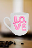Love Baskılı Hediye İçi Beyaz Lüx Kupa Bardak Porselen Çay Kahve Fincanı
