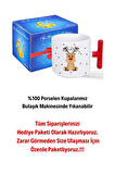 Yeni Yıl Geyik Kurabiye Baskılı Kırmızı T Saplı Kupa Bardak Porselen Çay Kahve Fincanı