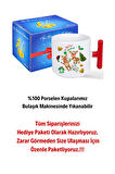 Yılbaşı Geyikli Kurabiye Baskılı Kırmızı T Saplı Kupa Bardak Porselen Çay Kahve Fincanı