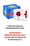 Uçan Kalpler Baskılı Kırmızı T Saplı Kupa Bardak Porselen Çay Kahve Fincanı Hediye