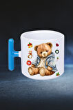 Yeni Yıl Oyuncak Ayı Teddy Bear Baskılı T Saplı Kupa Bardak Porselen Çay Kahve Fincanı