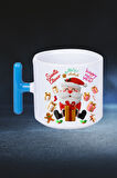 Noel Baba Happy Christmas Baskılı T Saplı Kupa Bardak Porselen Çay Kahve Fincanı