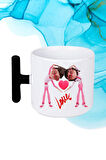 Mutlu Çiftler Love Baskılı Hediye T Saplı Kupa Bardak Porselen Çay Kahve Fincanı