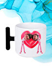 Mutlu Çiftler Love Kalp Baskılı Hediye T Saplı Kupa Bardak Porselen Çay Kahve Fincanı