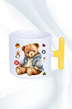 Yeni Yıl Oyuncak Ayı Teddy Bear Baskılı T Saplı Kupa Bardak Porselen Çay Kahve Fincanı