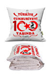 Türkiye Cumhuriyeti 100 Yaşında Baskılı Dekoratif Yastık Kırlent Opsiyonel Battaniye 2 in 1