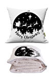Gece Merry Christmas Baskılı Dekoratif Yastık Kırlent Opsiyonel Battaniye 2 in 1