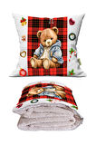 Yılbaşı Özel Seri Sevimli Ayıcık Teddy Bear Tv Battaniyeli Opsiyonel Dekoratif Hediye Yastık