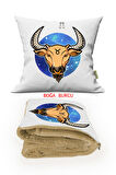 Boğa Burcu Baskılı Opsiyonel Battaniyeli Dekoratif Kırlent 36x36cm