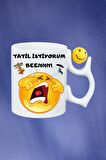 Tatil İstiyorum Ağlayan Emoji Baskılı Smile Emoji Toplu Kupa Bardak Çay Kahve Fincanı