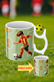 Sarı Lacivert Futbol Toplu Sarı Kırmızı Forma Oyunculu Taraftar İsimli Baskılı Kupa Bardak