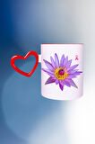 Lotus Çiçeği Baskılı Kalpli Kırmızı Kupa Bardak Çay Kahve Fincanı
