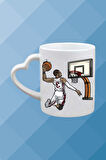 Basketboll Temalı Erkek Oyuncu Baskılı Kalpli Kulp Kupa Bardak Çay Kahve Fincanı-2