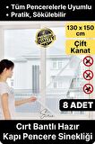 8 Adet Pratik Cam Pencere Kapı Uyumlu Çift Kanat Yırtılmaz Dayanıklı Kendinden Yapışkanlı Sineklik