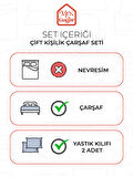 Pudra Pamuklu Çizgili Saten Lastikli Çarşaf Takımı Çift Kişilik  + 2 Yastık Kılıfı