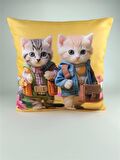 Mrs.Gugar Kedi Desenli Kırlent Kılıfı -95