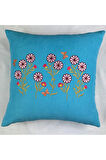 Çiçek Desenli Nakışlı Kırlent Kılıfı Fermuarlı 4'lü 40x40