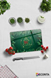 Cam Kesme Tahtası - Cam Kesme Tablası | Happy New Year - Yeşil | 20cm x 30cm