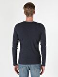 Slim Fit Placket Neck Erkek Mavi Tshirt U.Kol