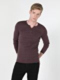 Slim Fit Placket Neck Erkek Mor Tshirt U.Kol