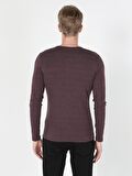 Slim Fit Placket Neck Erkek Mor Tshirt U.Kol